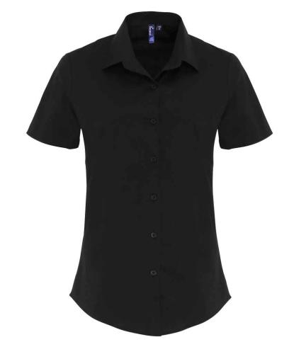 Premier Ladies Short Sleeve Stretch Fit Poplin Shirt - BLK - 3XL